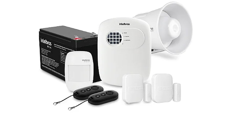 Kit de alarme Intelbras com central, sirene, sensores e controles